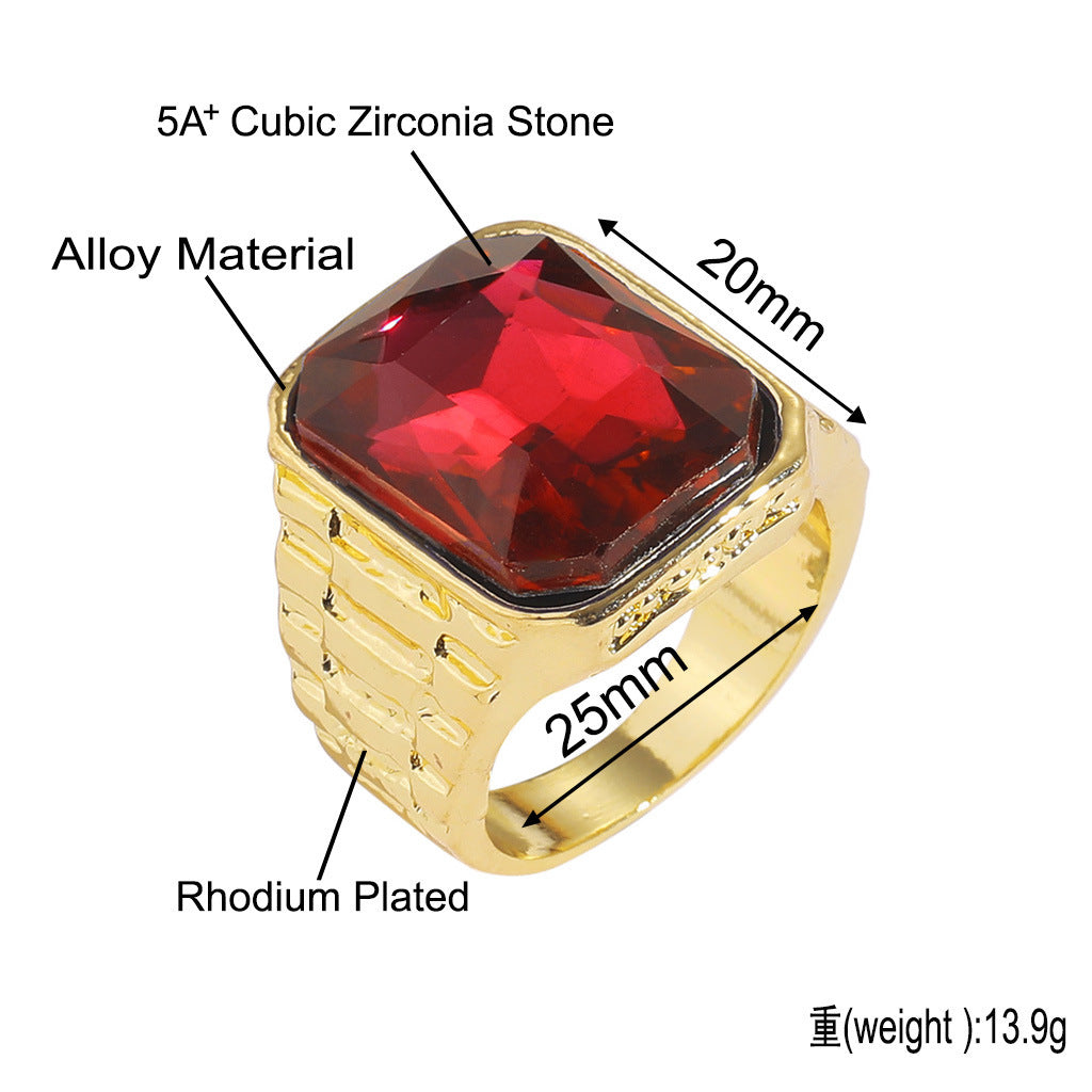 Hip Hop Vintage Square Cubic Zirconia Ring for Men