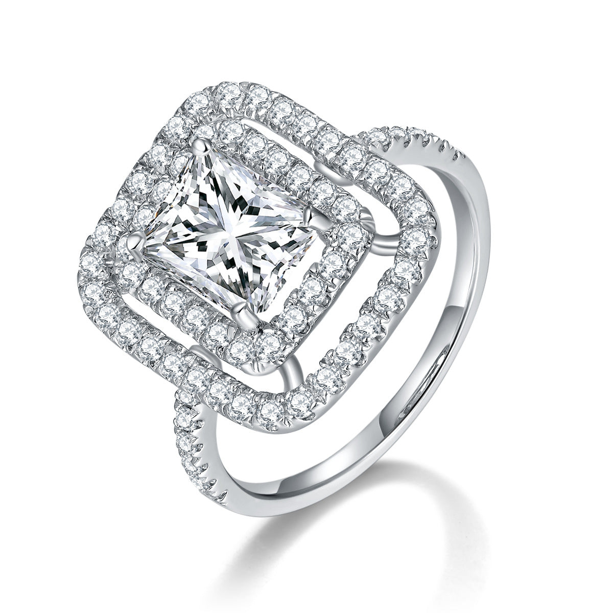 2 Carat Radiant Cut Moissanite Double Halo Ring, 925 Silver 18K Gold Plated product image