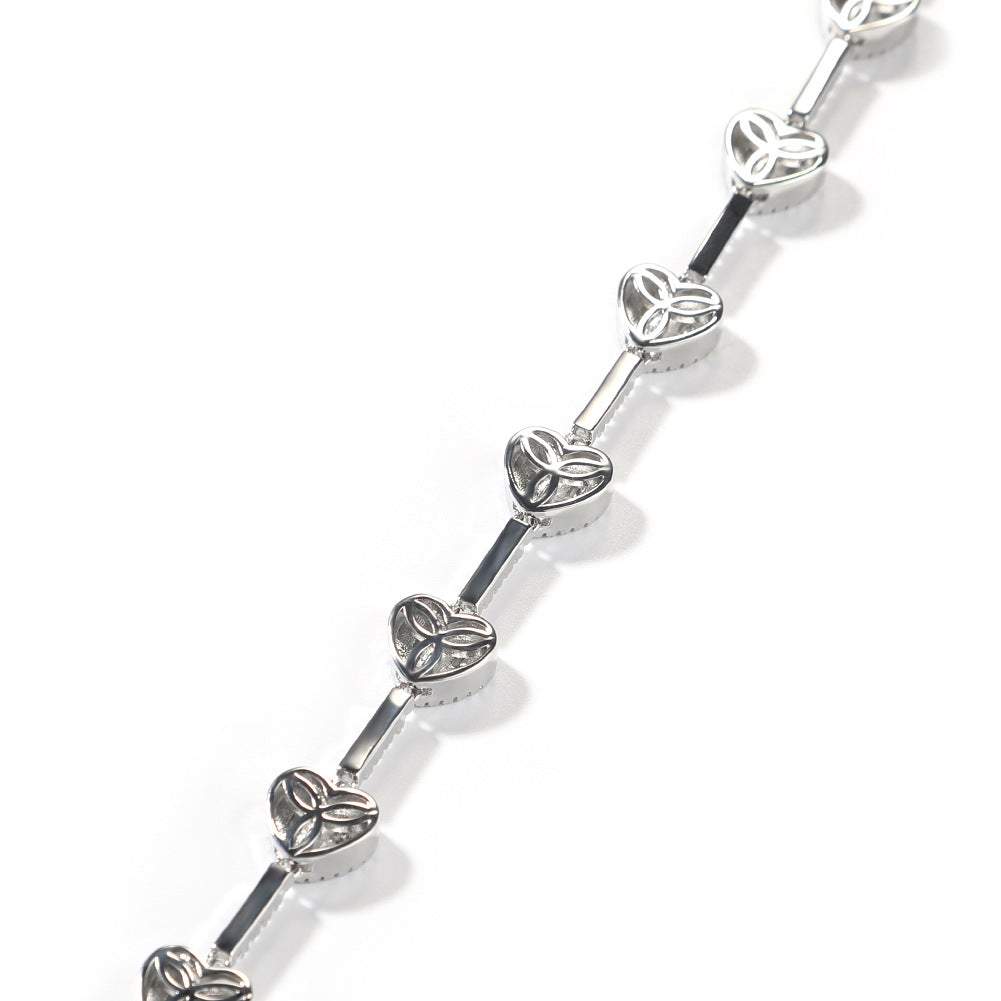 Iced Heart Chain Necklace Bracelet with Cubic Zirconia, Gold or Silver Tone Unisex Statement Jewelry