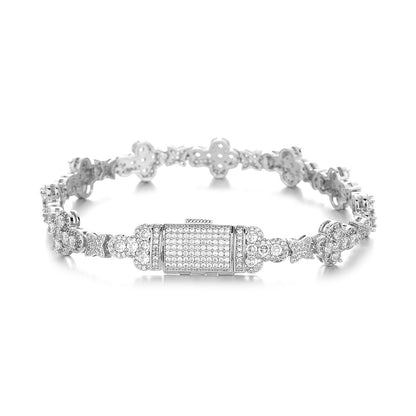 Unisex Iced Floral Link Cuban Chain Necklace & Bracelet with Cubic Zirconia Detail