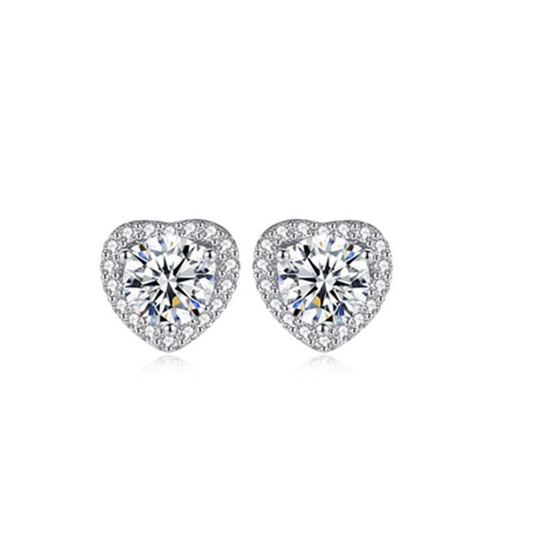 Heart Moissanite Stud Earrings for Women, Halo Heart Earrings, Romantic Gift Earrings, 1 Carat or 2 Carat Pair product image