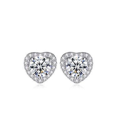 Heart Moissanite Stud Earrings for Women, Halo Heart Earrings, Romantic Gift Earrings, 1 Carat or 2 Carat Pair