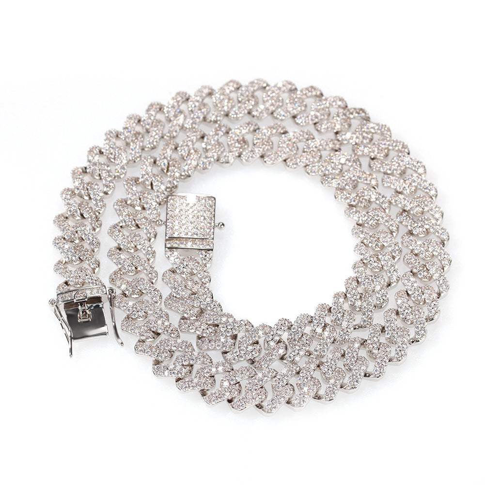 Unisex Iced Cuban Link Necklace with Cubic Zirconia Pendant Chain in Gold or Silver
