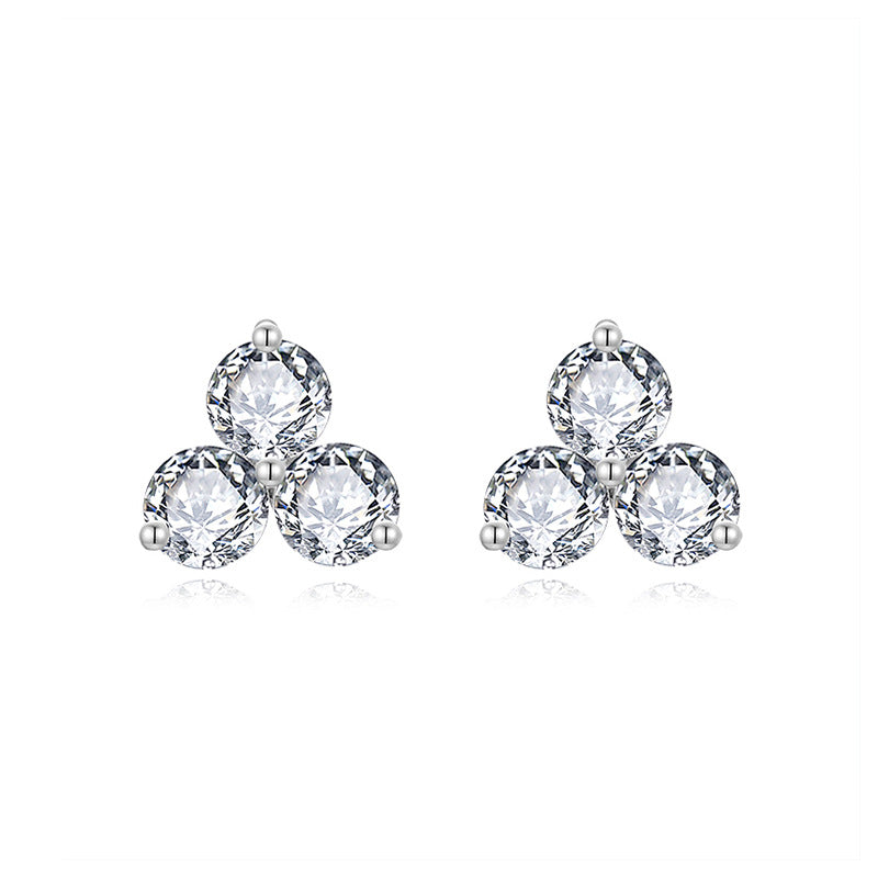 Three-Stone Moissanite Stud Earrings for Women, 18K Gold-Plated S925 product image