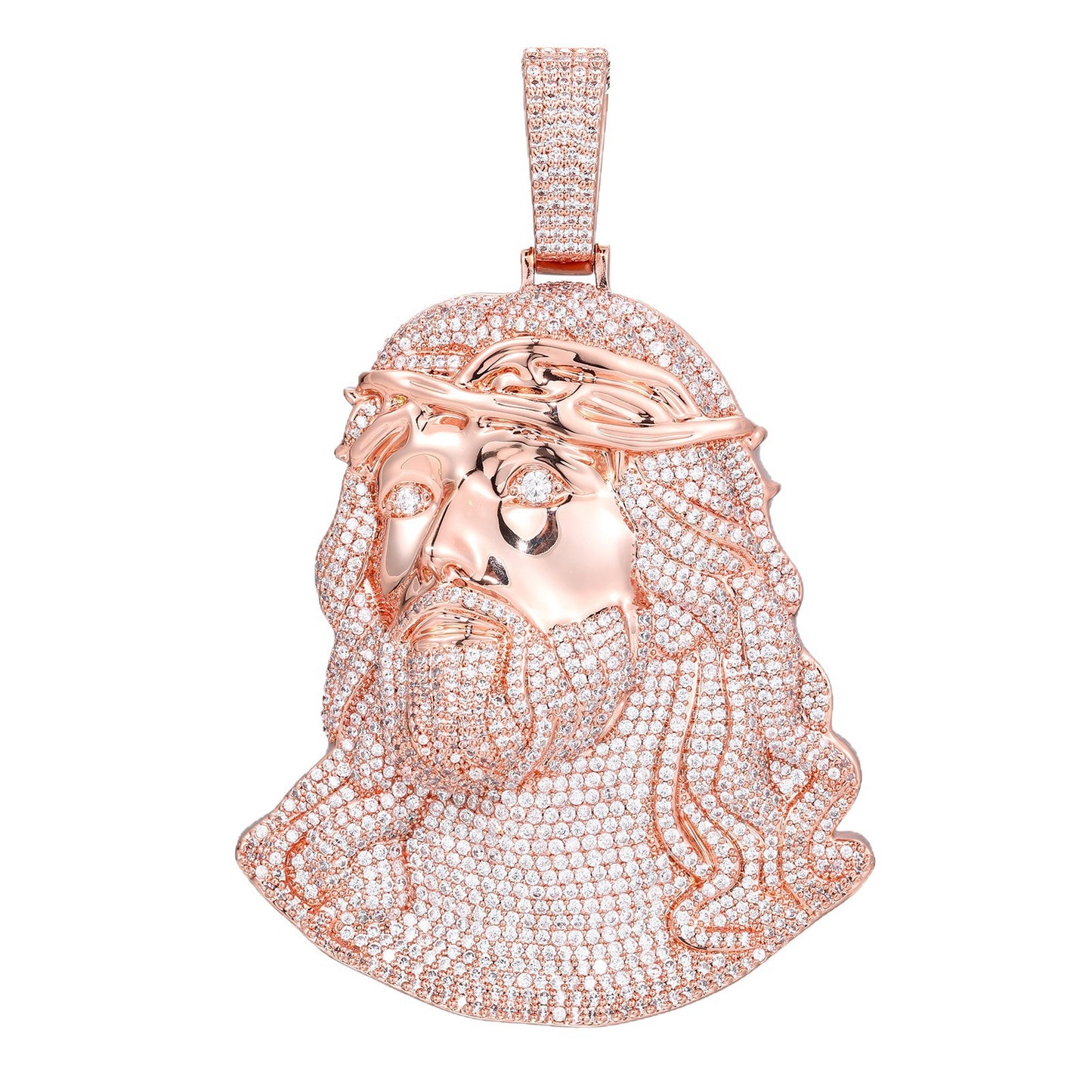 Iced Out Jesus Face Pendant Necklace with Cuban Link Chain, Silver Tone Cubic Zirconia Hip Hop Jewelry product image