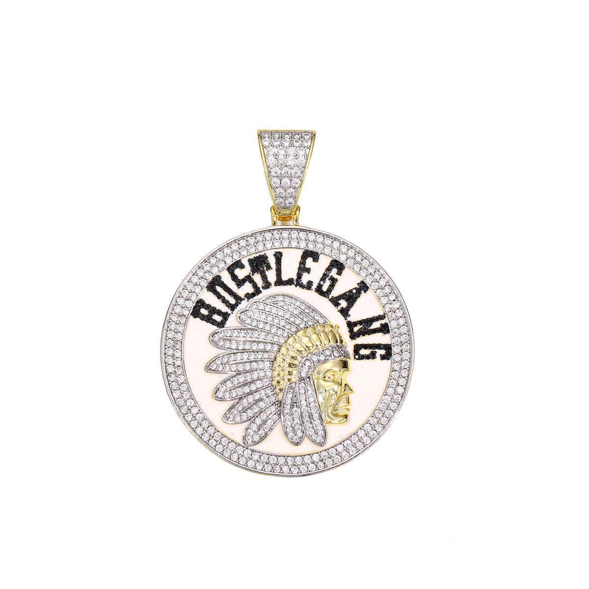 Iced Out Round Chief Pendant Necklace with Rope Chain product image