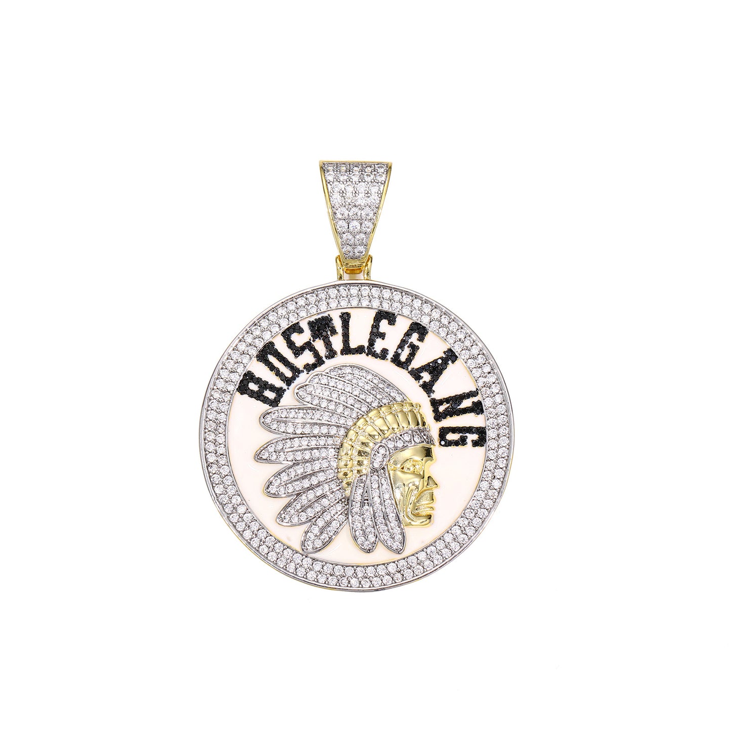 Iced Out Round Chief Pendant Necklace with Rope Chain product image