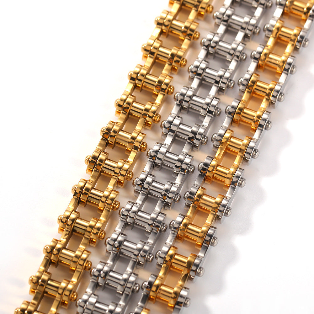 Unisex Stainless Steel Chain Link Bracelet - Gold or Silver Plated Line Design Statement Bangle product image