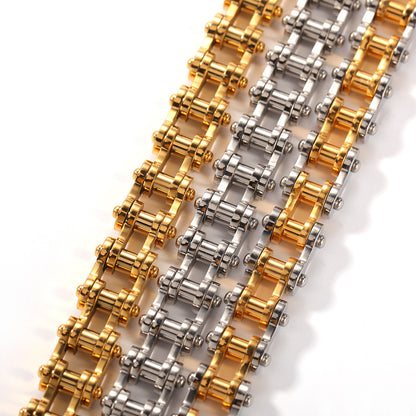 Unisex Stainless Steel Chain Link Bracelet - Gold or Silver Plated Line Design Statement Bangle