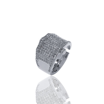 Unisex Hip Hop Gold Plated Statement Ring with Crystal Pave - Trendy Stackable Band for Women and Men