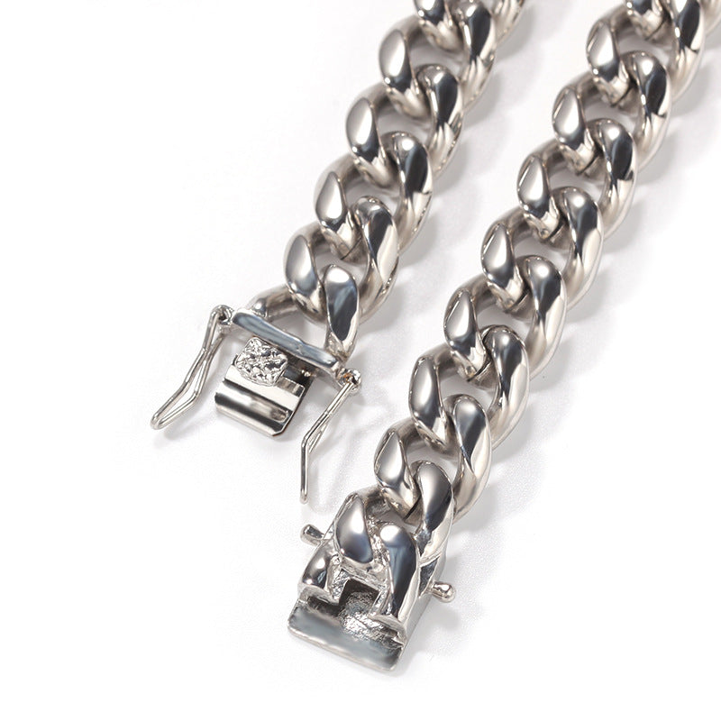 Men’s Stainless Steel Cuban Link Chain Bracelet, Gold & Silver Plated Hip Hop Statement Bracelet, 8mm 10mm 12mm 14mm
