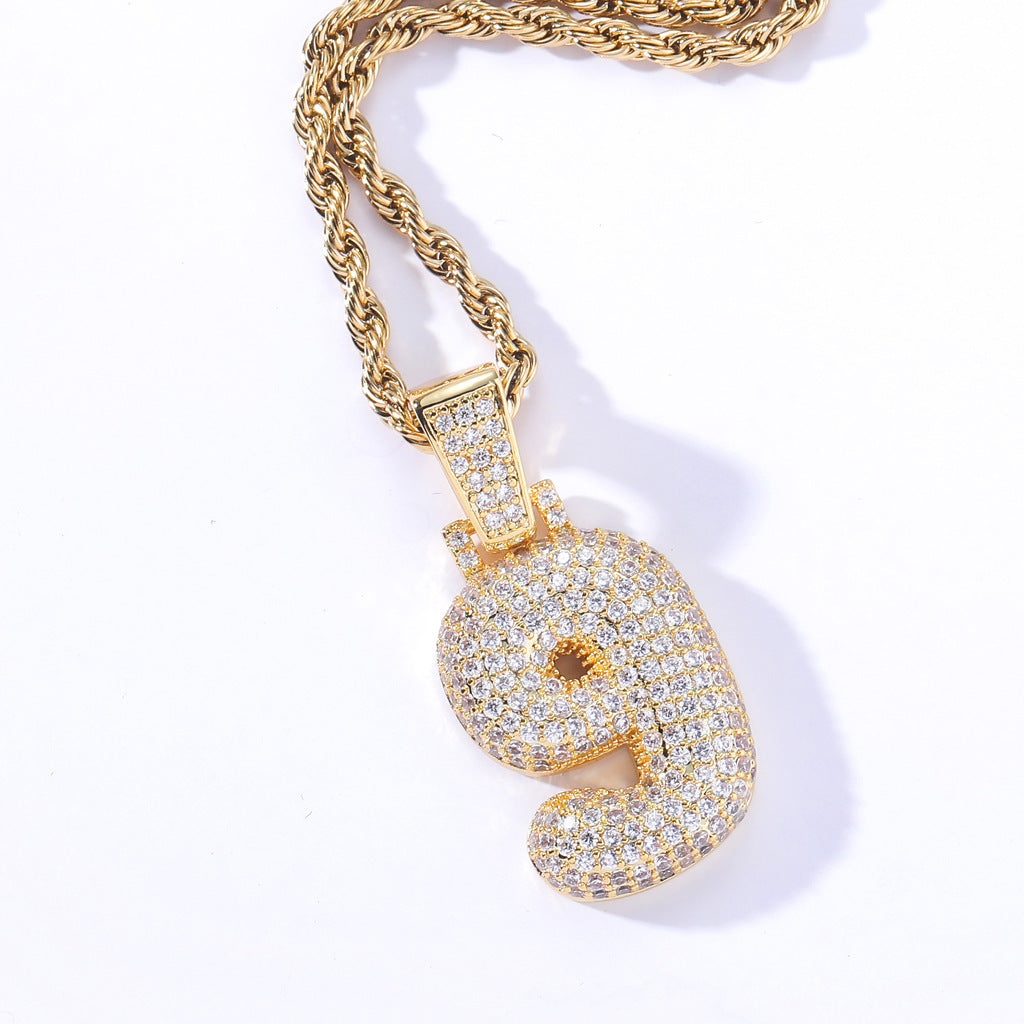 Hip Hop Minimalist Number Bubble Cubic Zirconia Pendant Necklace for Men and Women