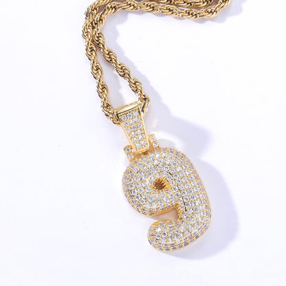 Hip Hop Minimalist Number Bubble Cubic Zirconia Pendant Necklace for Men and Women