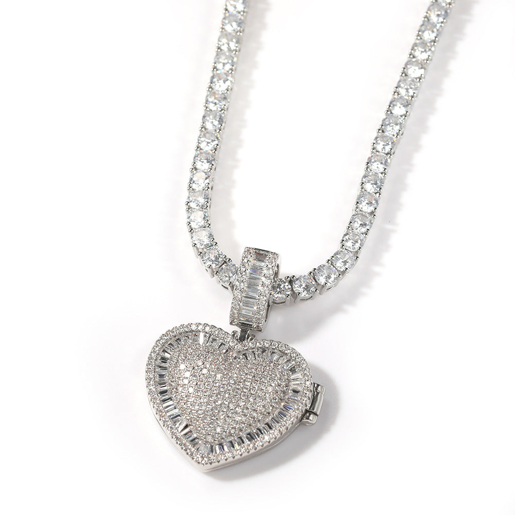 Iced Out Heart Pendant Necklace with Cubic Zirconia Twisted Chain for Women and Men product image