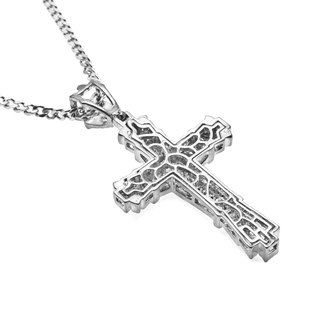Iced Cross Pendant Necklace with Cuban Chain for Men & Women – Gold or Silver Statement Hip Hop Chain