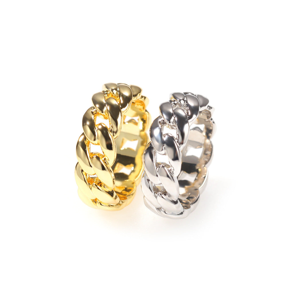 Unisex Cuban Link Chain Ring in Gold or Silver Tone – Trendy Hip Hop Statement Stackable Band product image
