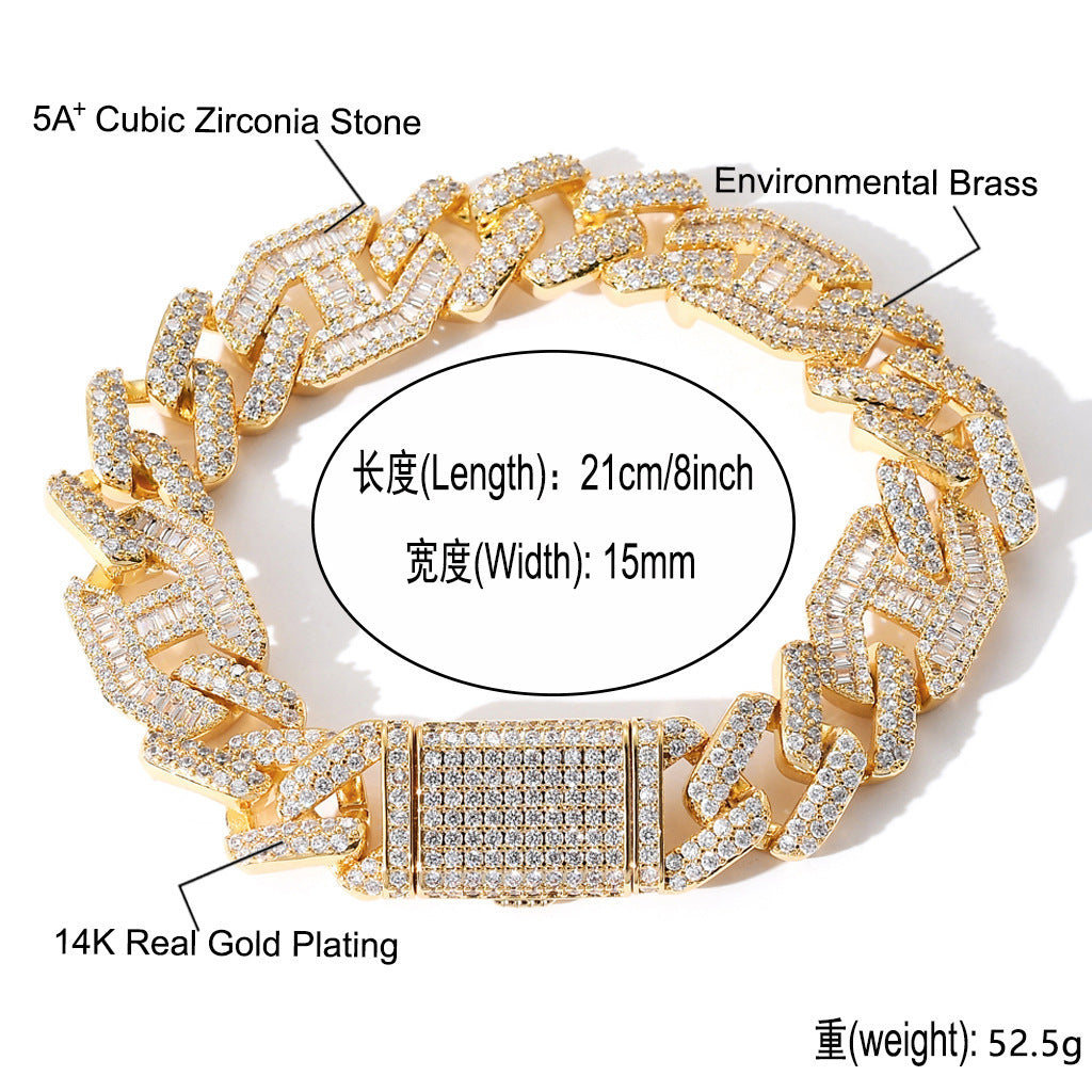 Hip Hop Light Luxury Cuban Link Cubic Zirconia Bracelet for Men