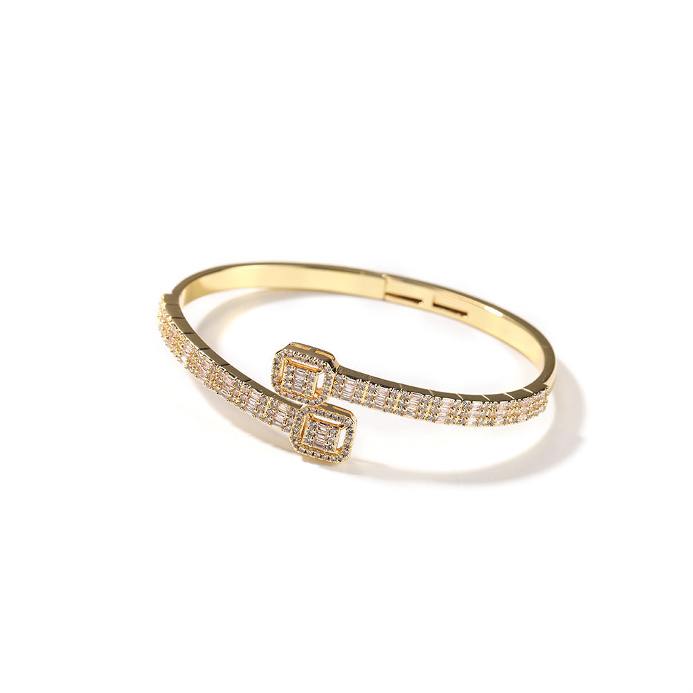 Elegant Oval Crystal Open Cuff Bracelet for Women - Gold or Silver Plated 8 Inch Dainty Bangle product image
