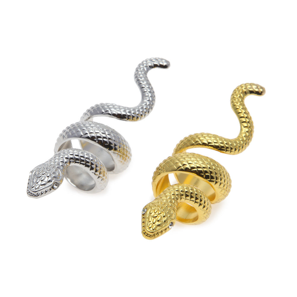 Unisex Snake Statement Ring – Gold Plated or Silver Plated Hip Hop Style Wrap Ring, Size 8 product image