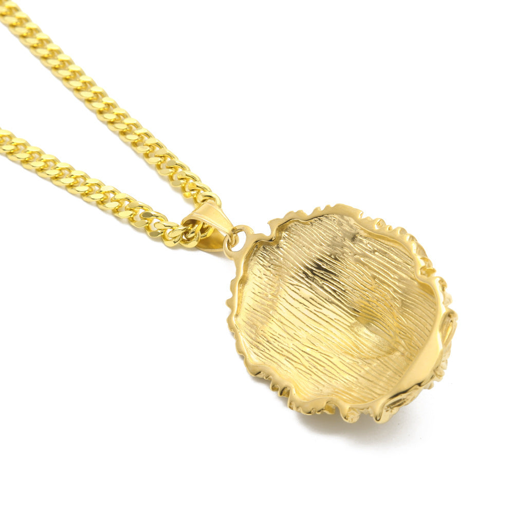 Gold Stainless Steel Lion Head Pendant Necklace with cubic zirconia Cuban Chain product image
