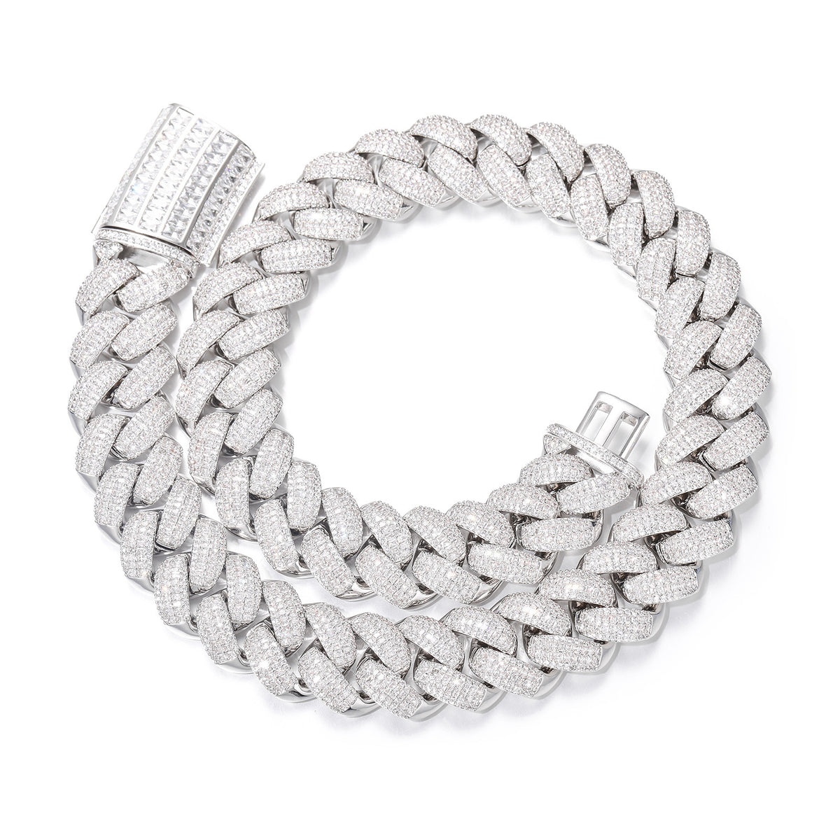 Iced Out Cuban Link Chain Necklace or Bracelet for Men and Women - Geometric Copper Jewelry with Cubic Zirconia product image