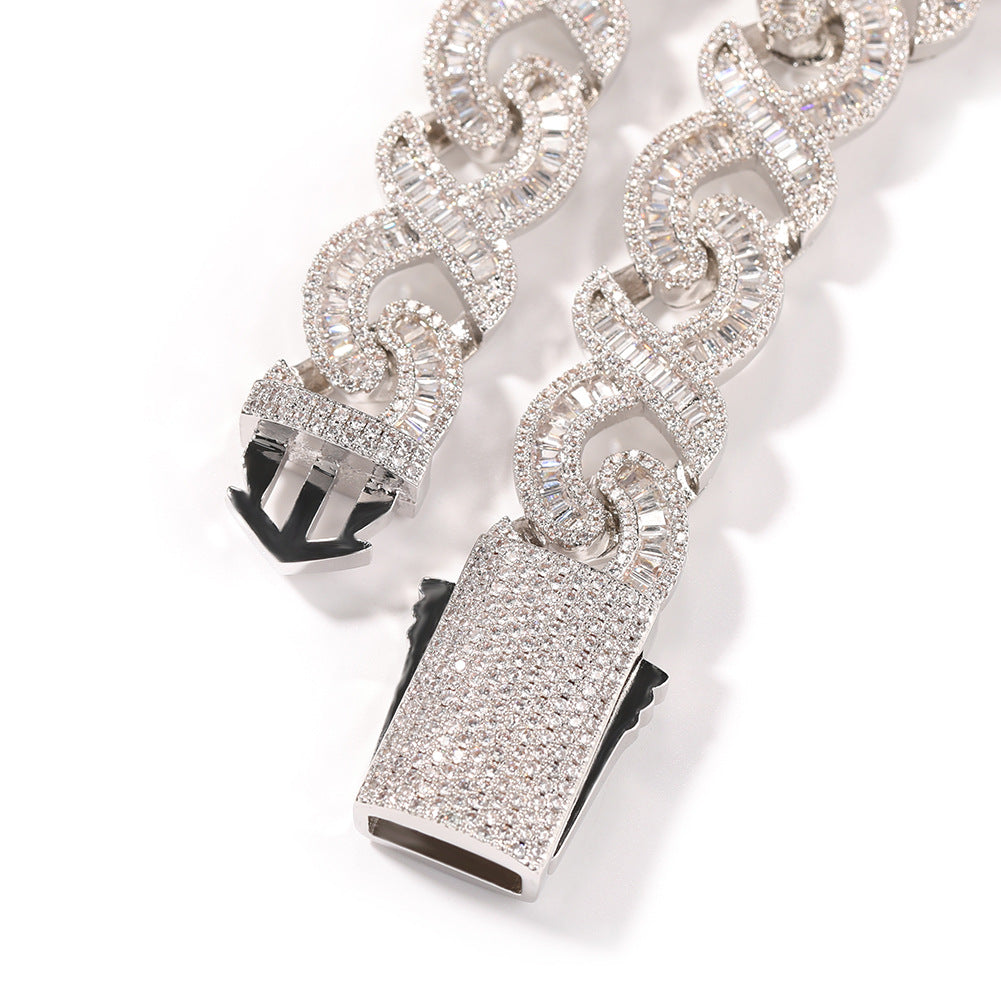 Iced Line Link Chain Necklace Bracelet Set for Women and Men, Gold Plated or Silver Plated Cubic Zirconia Statement Jewelry