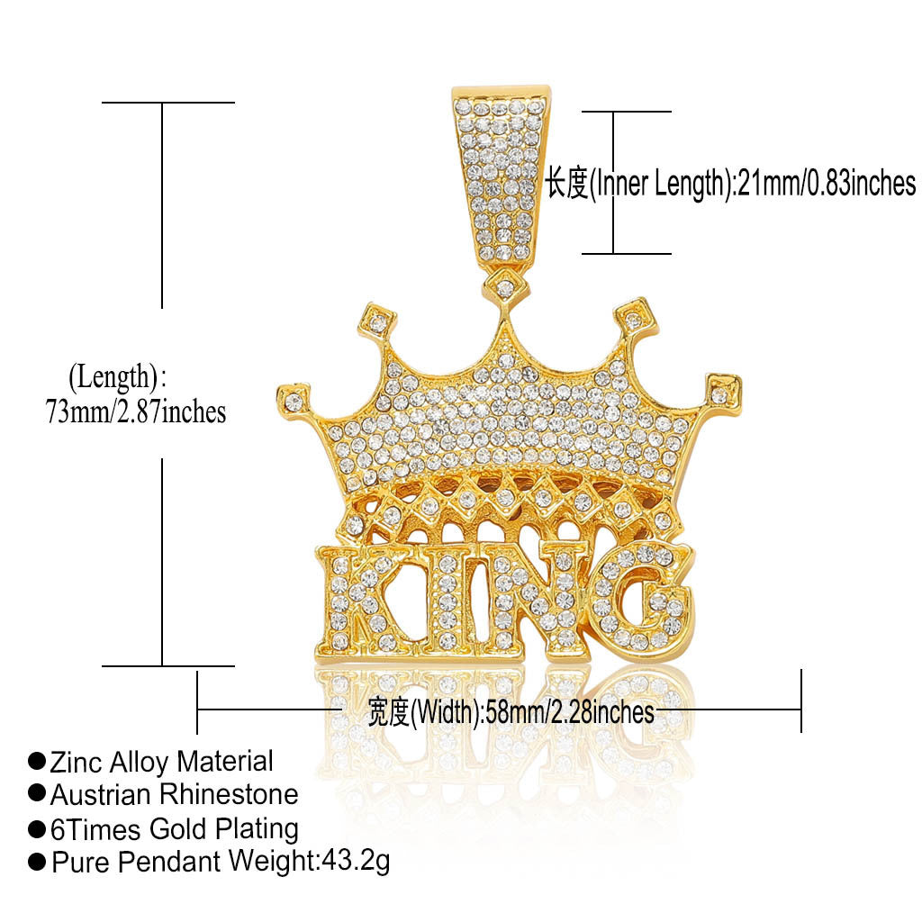 Hip Hop Crown Letter Cuban Link Alloy Pendant Necklace for Men and Women