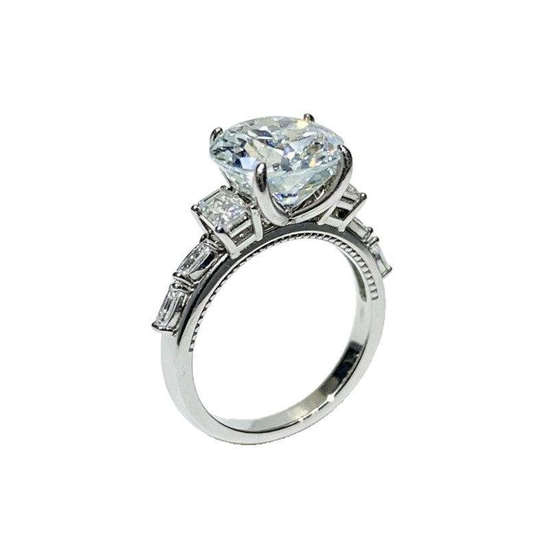 Geometric Halo Moissanite Ring for Women, 5 Carat & 8 Carat Color Stone Engagement Ring product image