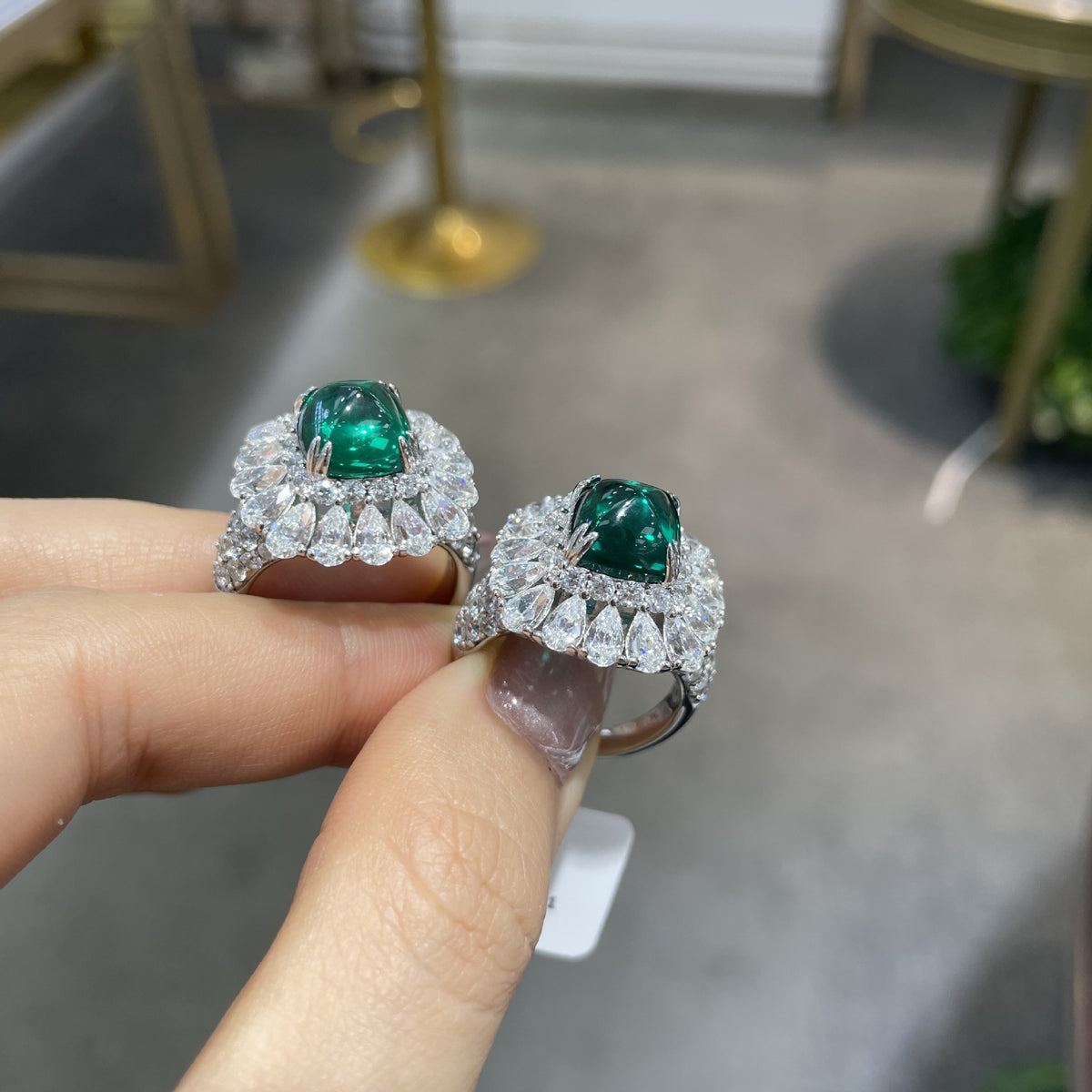 Green Cushion Halo Ring for Women, S925 Silver, 18K Gold Plated product image