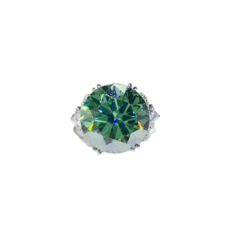 10 Carat Green Moissanite Ring for Women, Round Statement Engagement Ring product image