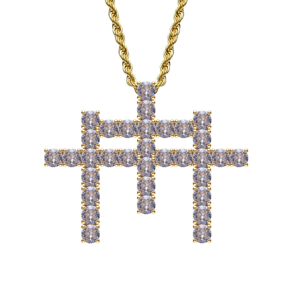 Hip Hop Light Luxury Cross Cubic Zirconia Pendant Necklace for Men and Women