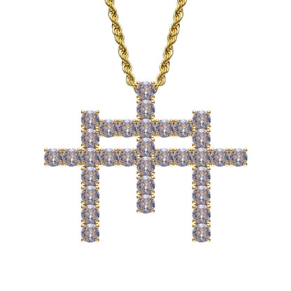 Hip Hop Light Luxury Cross Cubic Zirconia Pendant Necklace for Men and Women