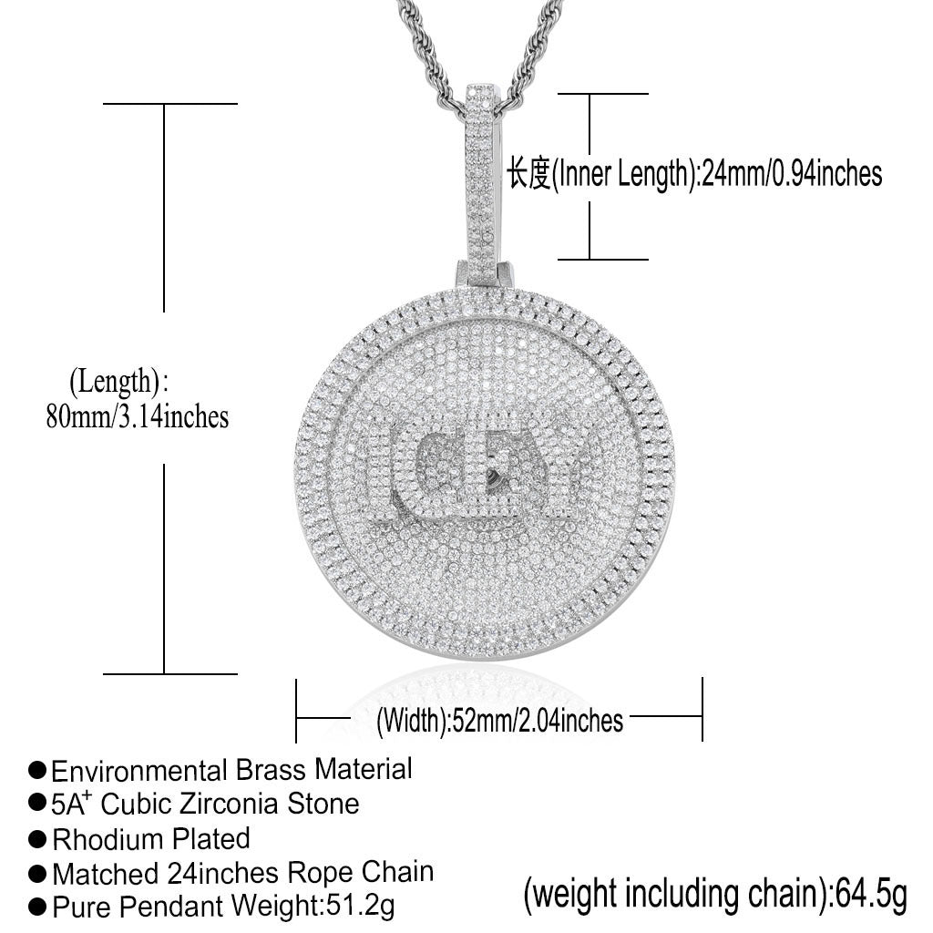 Hip Hop Light Luxury Letter Square Cubic Zirconia Pendant Necklace for Men and Women