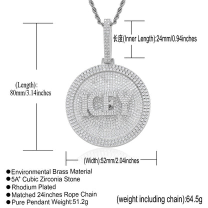 Hip Hop Light Luxury Letter Square Cubic Zirconia Pendant Necklace for Men and Women