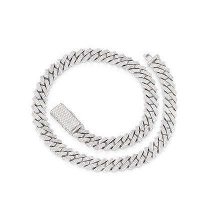 12mm Iced Out Cuban Link Chain Bracelet Necklace, Cubic Zirconia Hip Hop Unisex