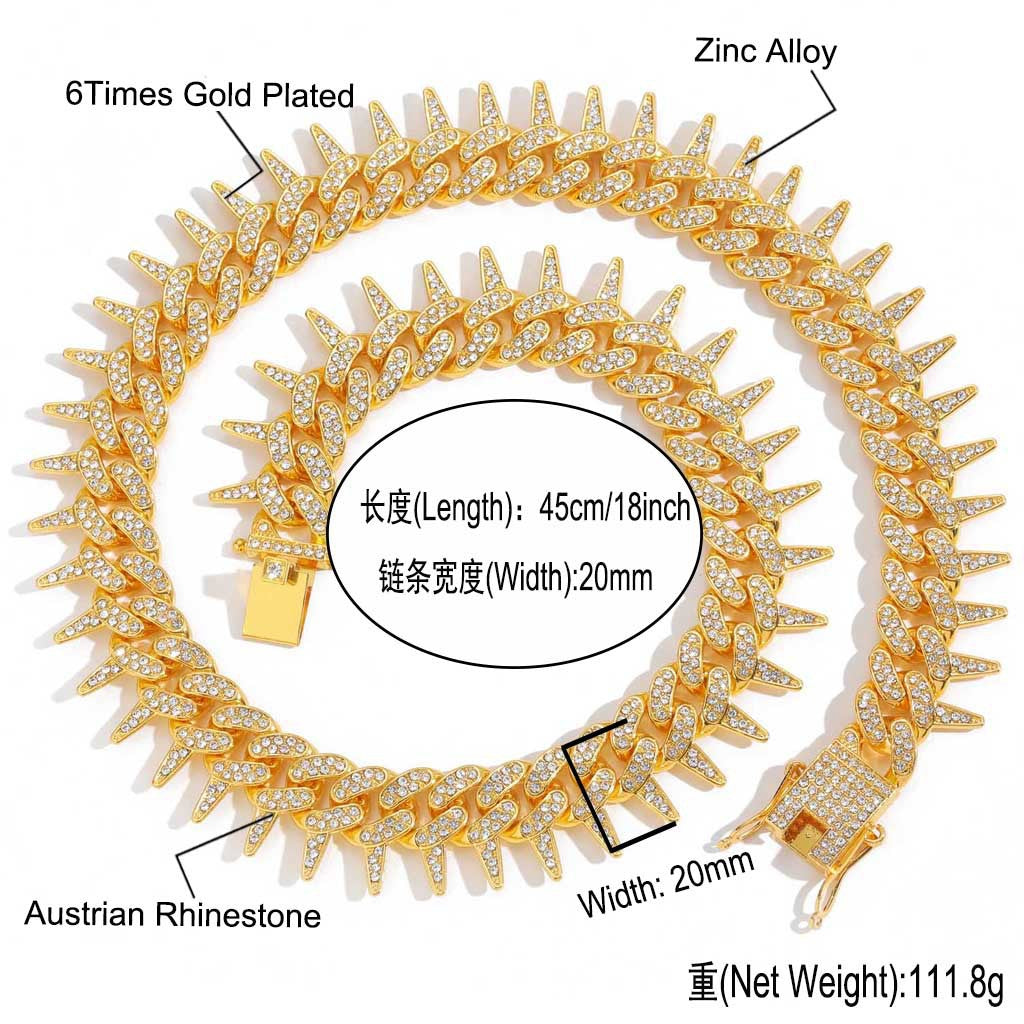 Hip Hop Cuban Link Thorn Alloy Necklace for Men