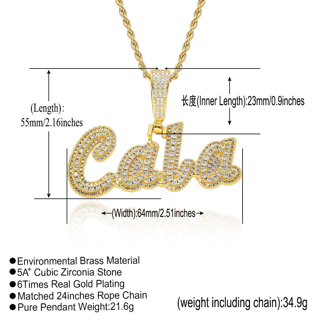 Hip Hop Letter Cubic Zirconia Pendant Necklace for Men and Women