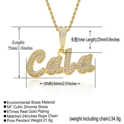 Hip Hop Letter Cubic Zirconia Pendant Necklace for Men and Women