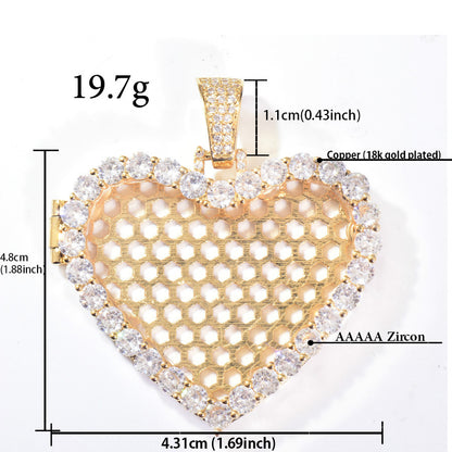 Iced Heart Photo Pendant Necklace Unisex