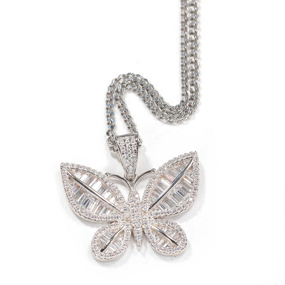 Butterfly Cubic Zirconia Pendant Necklace for Women & Men – Gold Plated or Silver Plated Chain Necklace in Twisted Rope or Cuban Chain product image