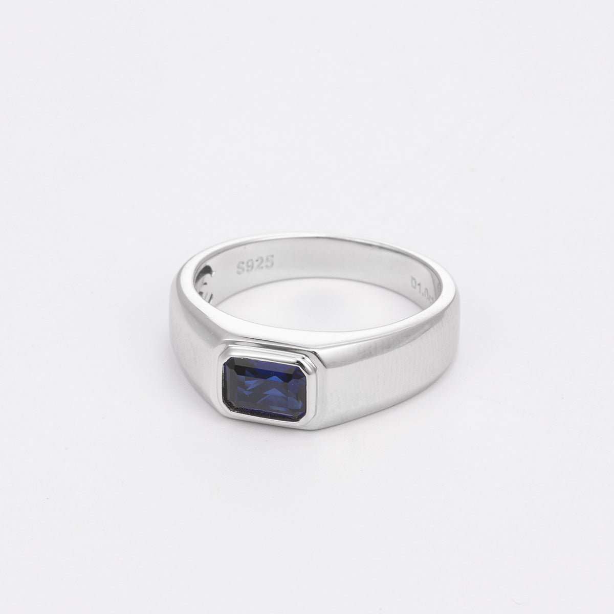 Men’s Rectangular Color Stone Ring, Silver-Tone Signet Style Ring, Green Blue Red Variant product image