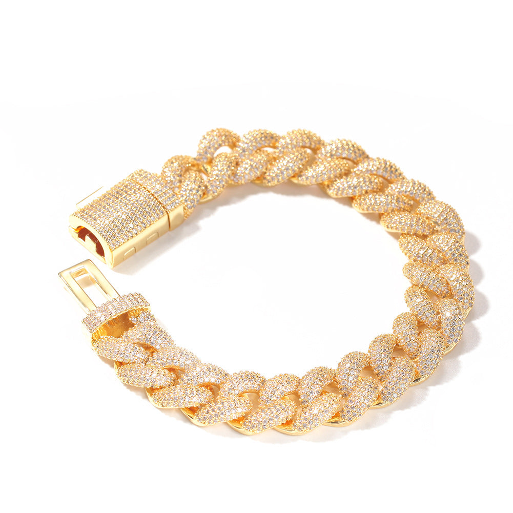 Iced Out Cuban Link Bracelet Necklace Set for Women & Men, Cubic Zirconia Chain in Silver or Gold Tone