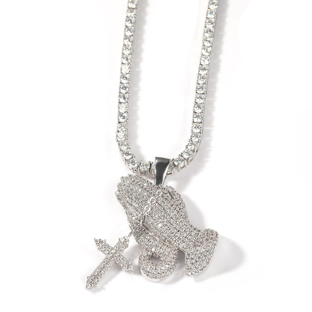 Vintage Cross Pendant Necklace with Stainless Steel Cuban or Rope Chain, Gold or Silver Plated Statement Jewelry product image