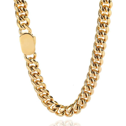 6-12 mm Polished Rounded Cuban Hip Hop Necklace with Stainless steel Base - CHA030