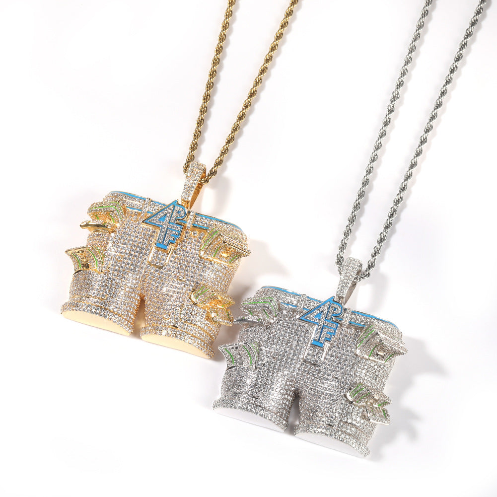 Gold Plated Hip Hop Letter Pendant Necklace with Cubic Zirconia Iced Out Chain for Women & Men