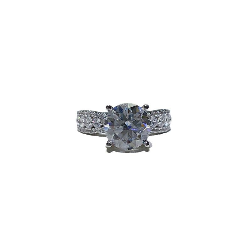 Round Cut Moissanite Ring for Women, Pavé Band Engagement Ring, 2 Carat or 3 Carat Promise Ring product image