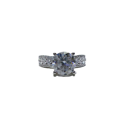 Round Cut Moissanite Ring for Women, Pavé Band Engagement Ring, 2 Carat or 3 Carat Promise Ring