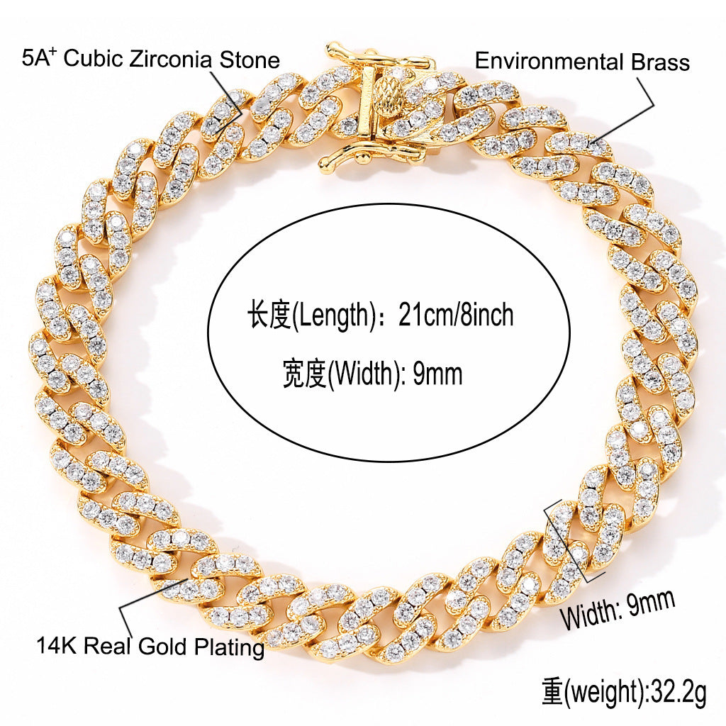 Hip Hop Minimalist Cuban Link Cubic Zirconia Bracelet for Men