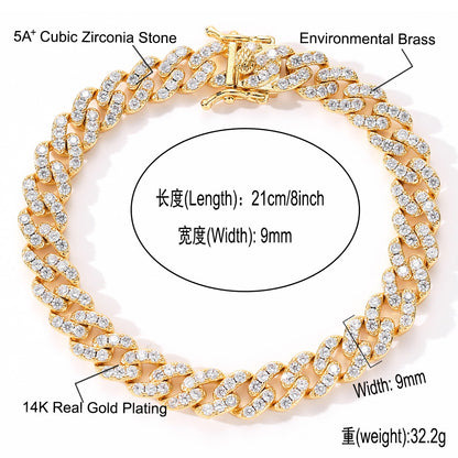 Hip Hop Minimalist Cuban Link Cubic Zirconia Bracelet for Men
