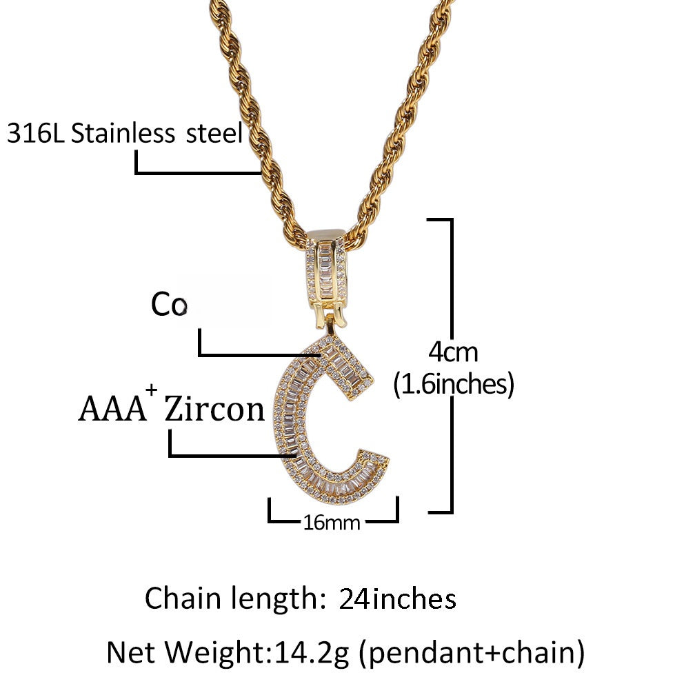 Custom Iced Out Letter Pendant Necklace for Women & Men - Gold or Silver Color Cubic Zirconia Name Charm Chain
